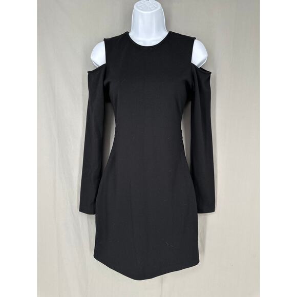 Parker Dress Small Black Mini Cold Shoulder Mini Party Stretch Long Sleeve LBD - Picture 1 of 12